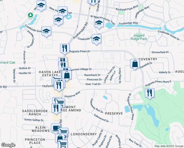 map of restaurants, bars, coffee shops, grocery stores, and more near 8311 Timbercrest Village Drive in Spring