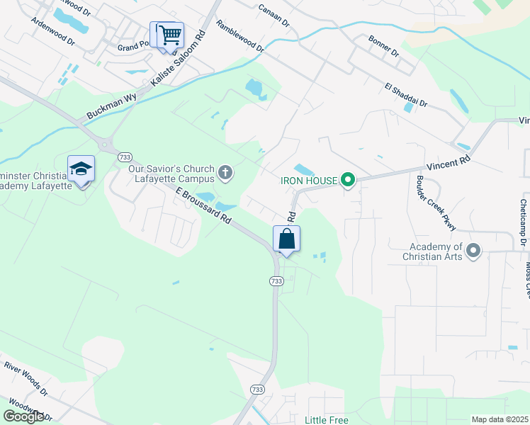 map of restaurants, bars, coffee shops, grocery stores, and more near 103 Wood Moss Way in Lafayette
