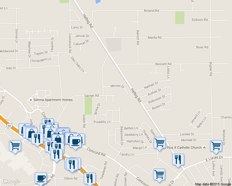 map of restaurants, bars, coffee shops, grocery stores, and more near 5610 Kingswood Drive in Beaumont