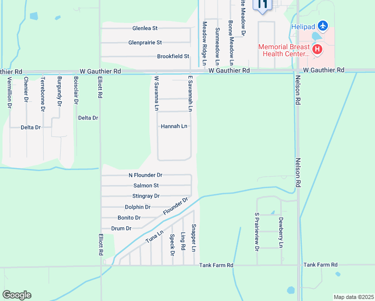 map of restaurants, bars, coffee shops, grocery stores, and more near 7235-7253 E Savanna Ln in Lake Charles