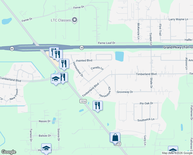 map of restaurants, bars, coffee shops, grocery stores, and more near 19159 Shire Horse Boulevard in Porter
