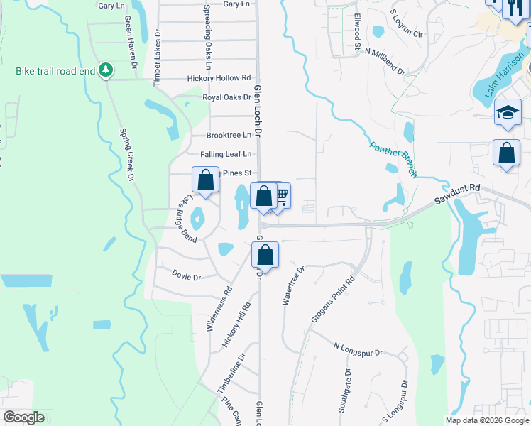 map of restaurants, bars, coffee shops, grocery stores, and more near 25310 Glen Loch Drive in Spring