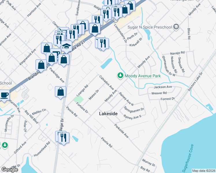 map of restaurants, bars, coffee shops, grocery stores, and more near 3540 Calvados Avenue in Orange Park