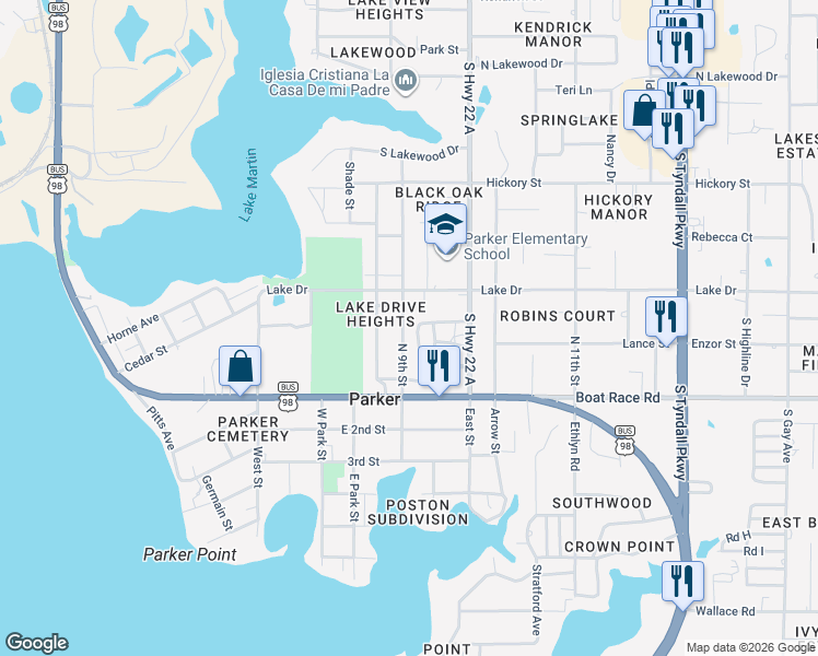 map of restaurants, bars, coffee shops, grocery stores, and more near 731 North 9th Street in Panama City