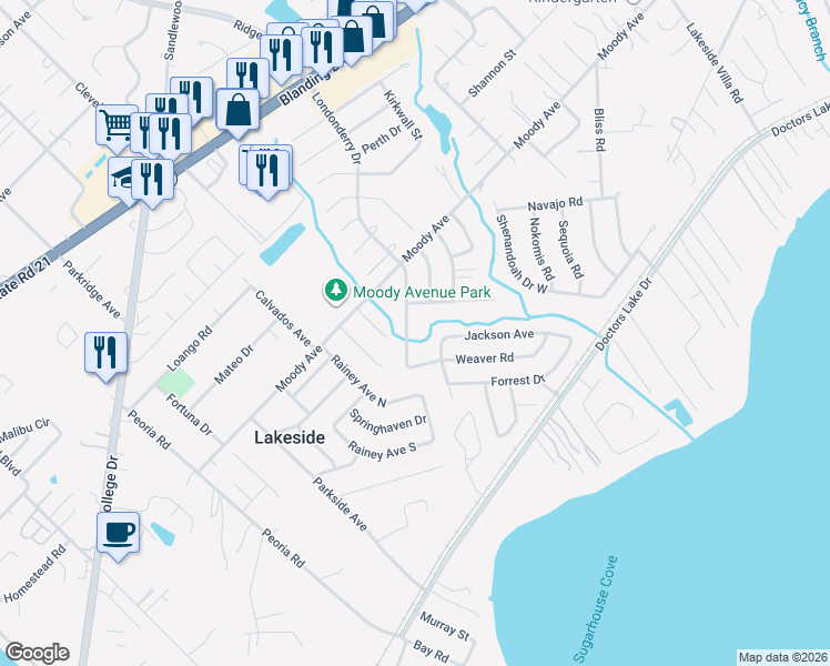 map of restaurants, bars, coffee shops, grocery stores, and more near 2764 Richards Road in Orange Park