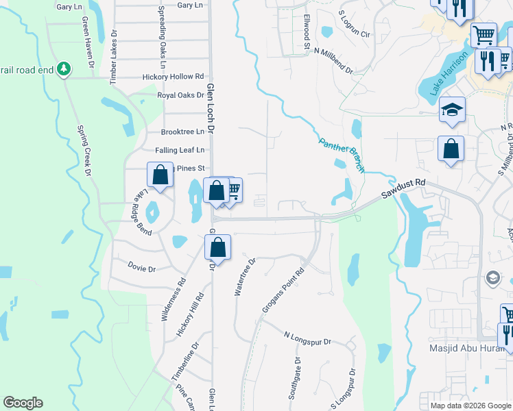 map of restaurants, bars, coffee shops, grocery stores, and more near 3008 Sawdust Road in Spring
