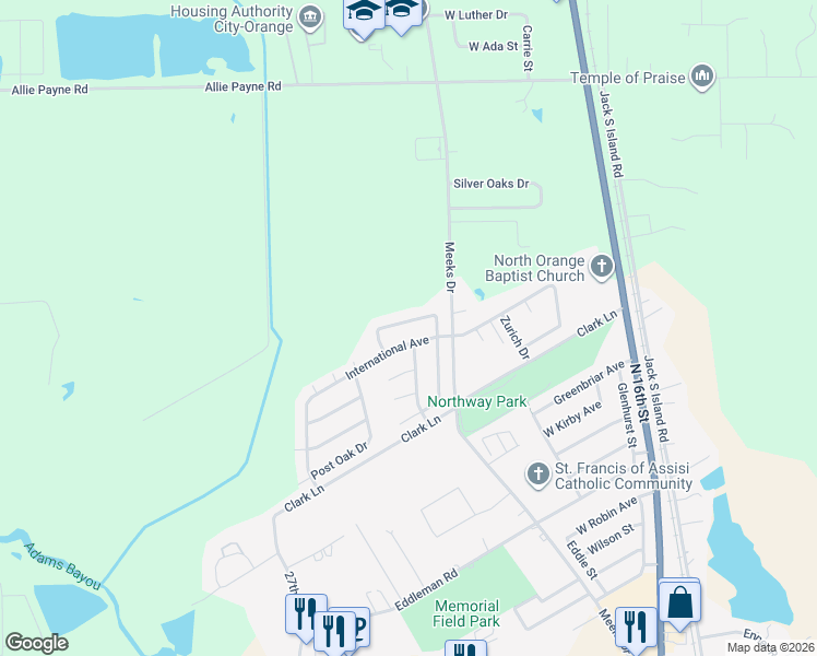 map of restaurants, bars, coffee shops, grocery stores, and more near 2115 Oak Forest Drive in Orange