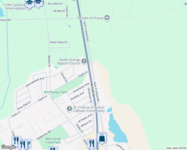map of restaurants, bars, coffee shops, grocery stores, and more near 4733 Jack S Island Rd in Orange