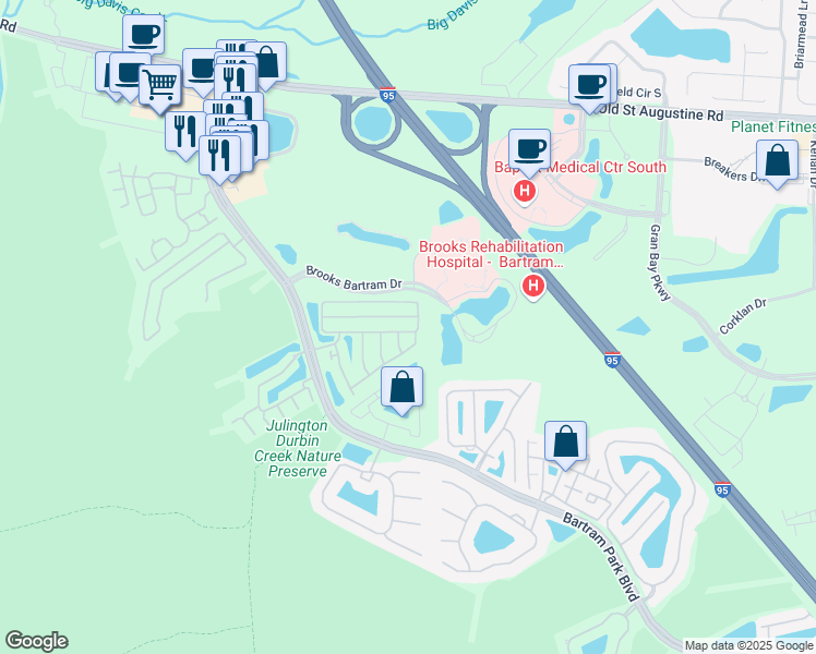 map of restaurants, bars, coffee shops, grocery stores, and more near 6217 Eclipse Circle in Jacksonville