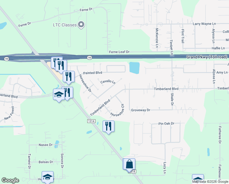 map of restaurants, bars, coffee shops, grocery stores, and more near 19081 Timberland Boulevard in Porter