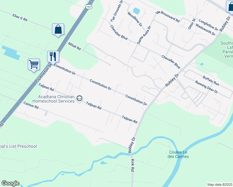 map of restaurants, bars, coffee shops, grocery stores, and more near 300 Constitution Dr in Lafayette