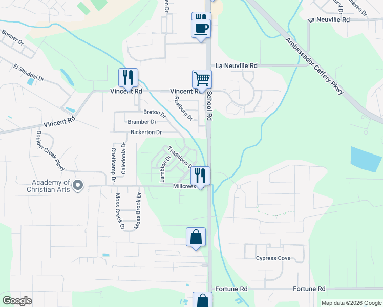 map of restaurants, bars, coffee shops, grocery stores, and more near 702 Breton Drive in Lafayette