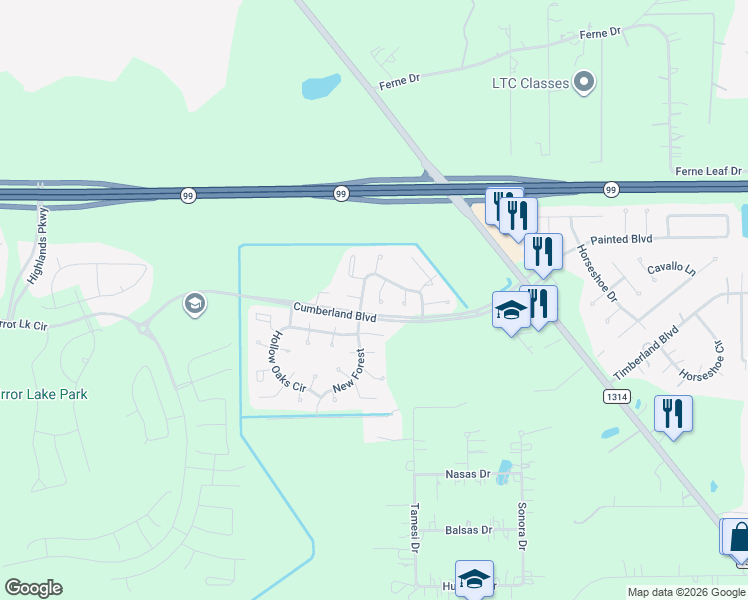 map of restaurants, bars, coffee shops, grocery stores, and more near 21818 Raven Tree Court in Porter