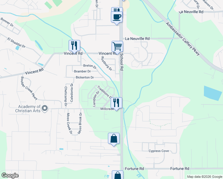 map of restaurants, bars, coffee shops, grocery stores, and more near 702 Breton Dr in Lafayette