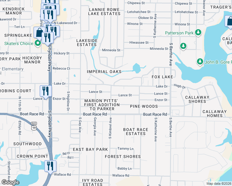 map of restaurants, bars, coffee shops, grocery stores, and more near 6201 Lance Street in Panama City