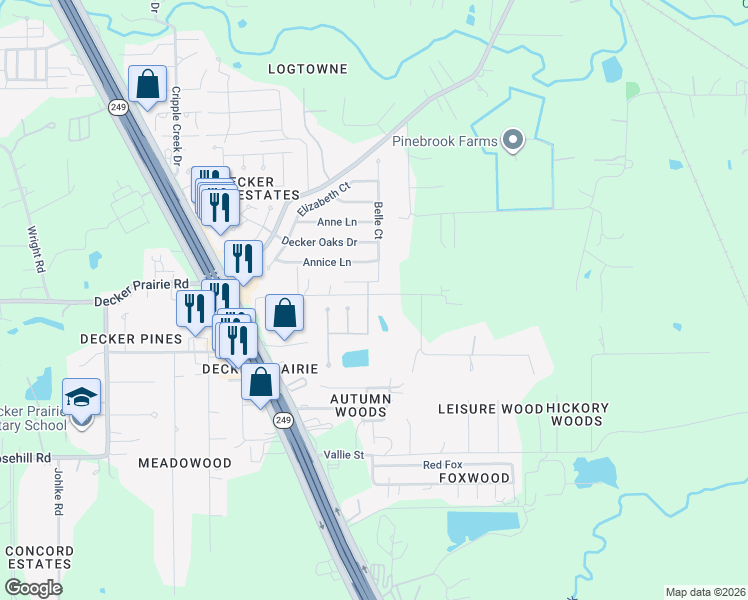 map of restaurants, bars, coffee shops, grocery stores, and more near 12103 Mabel Lane in Pinehurst