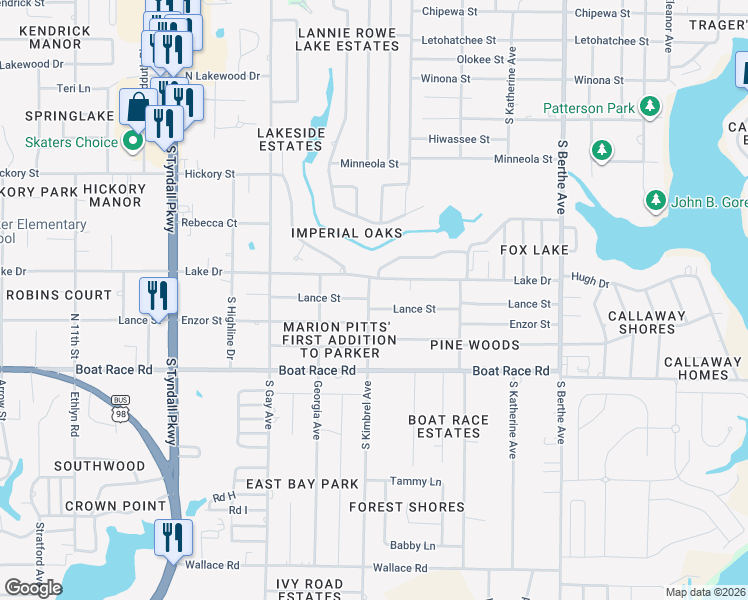 map of restaurants, bars, coffee shops, grocery stores, and more near 6201 Lance Street in Panama City