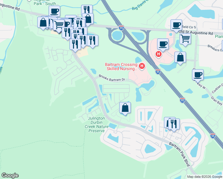 map of restaurants, bars, coffee shops, grocery stores, and more near 6161 Eclipse Circle in Jacksonville