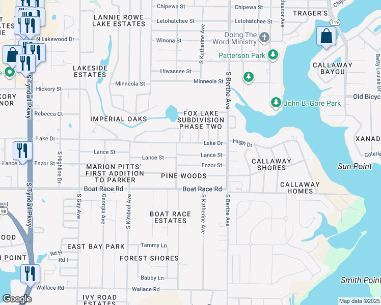 map of restaurants, bars, coffee shops, grocery stores, and more near 6521 Lance Street in Panama City