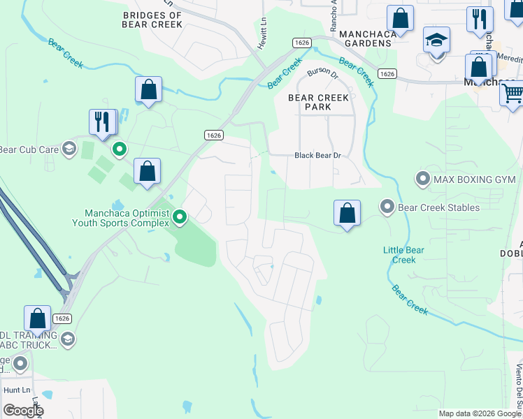 map of restaurants, bars, coffee shops, grocery stores, and more near 13000 Bob Johnson Lane in Manchaca