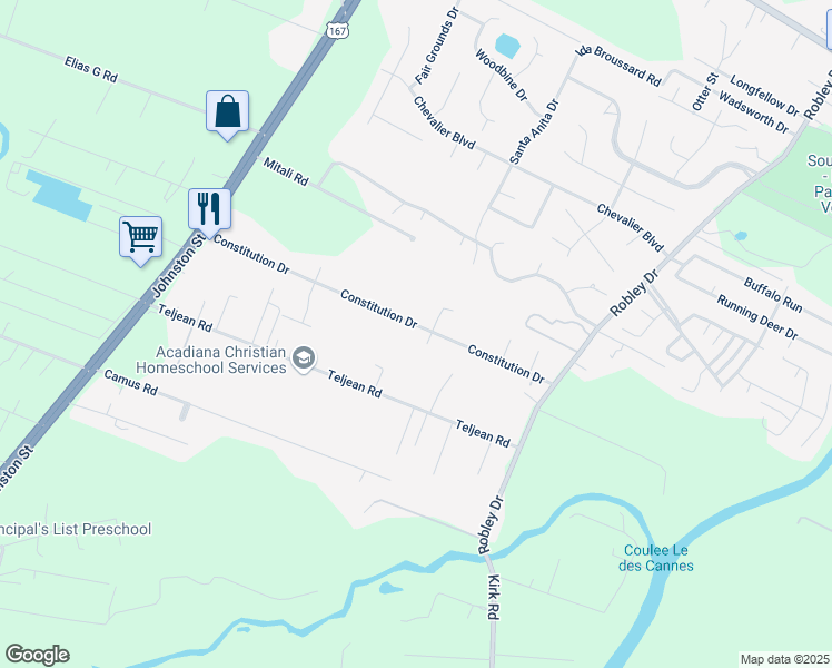 map of restaurants, bars, coffee shops, grocery stores, and more near 300 Constitution Dr in Lafayette