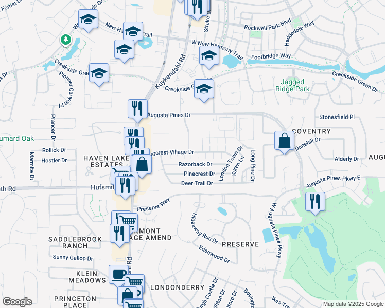 map of restaurants, bars, coffee shops, grocery stores, and more near 8311 Timbercrest Village Drive in Spring