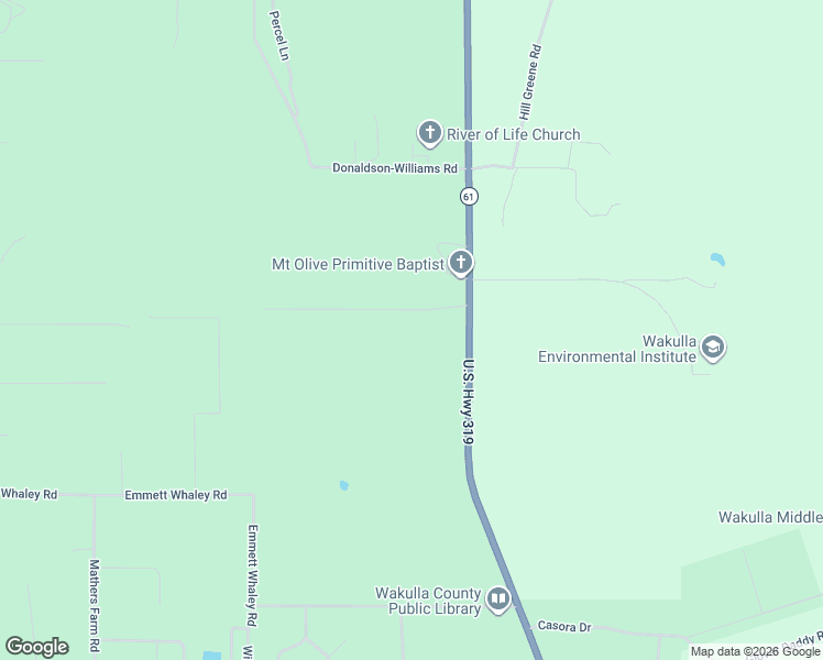 map of restaurants, bars, coffee shops, grocery stores, and more near 45 Woodland Drive in Crawfordville