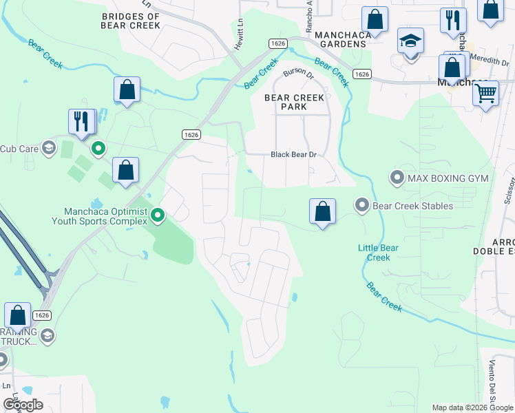 map of restaurants, bars, coffee shops, grocery stores, and more near 13000 Bob Johnson Lane in Manchaca