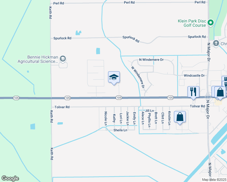 map of restaurants, bars, coffee shops, grocery stores, and more near 8200 Texas 105 in Beaumont