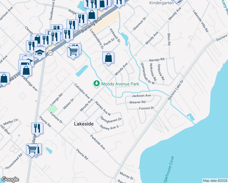 map of restaurants, bars, coffee shops, grocery stores, and more near 2764 Richards Road in Orange Park