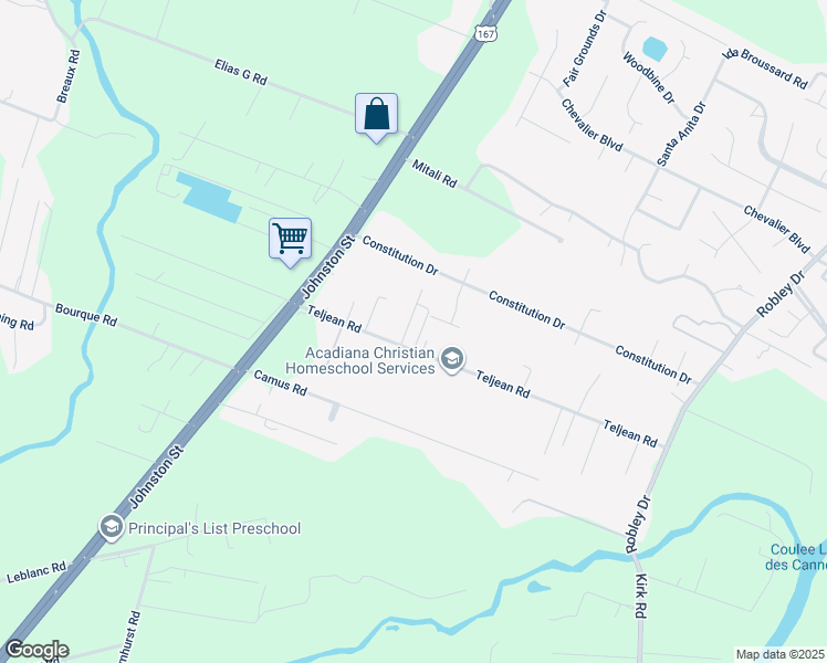 map of restaurants, bars, coffee shops, grocery stores, and more near 203 Teljean Rd in Lafayette