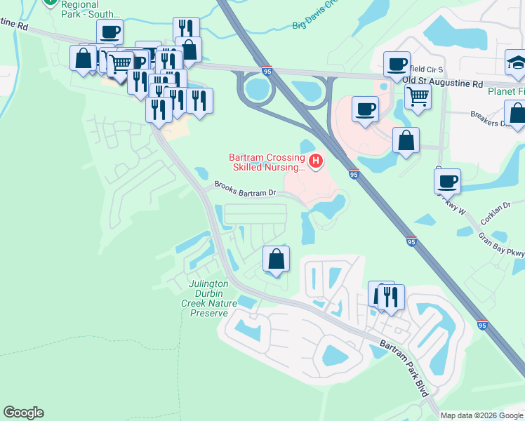 map of restaurants, bars, coffee shops, grocery stores, and more near 6161 Eclipse Circle in Jacksonville