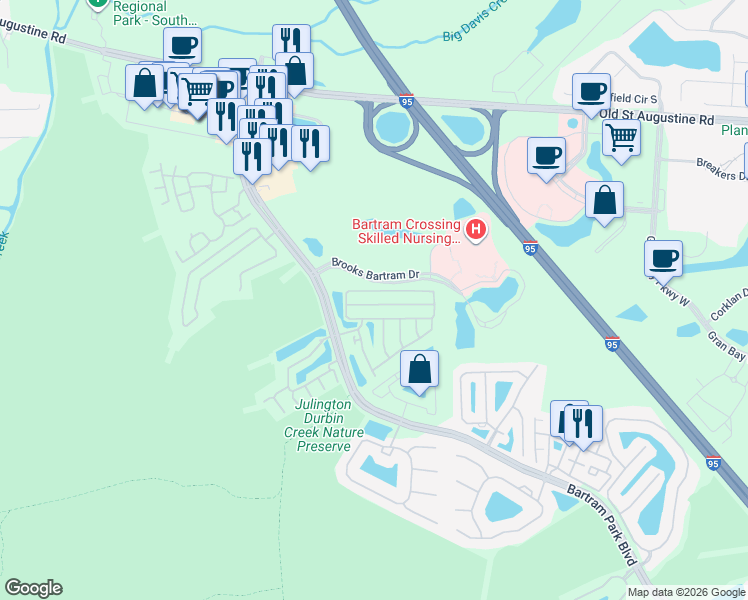 map of restaurants, bars, coffee shops, grocery stores, and more near 6161 Eclipse Circle in Jacksonville