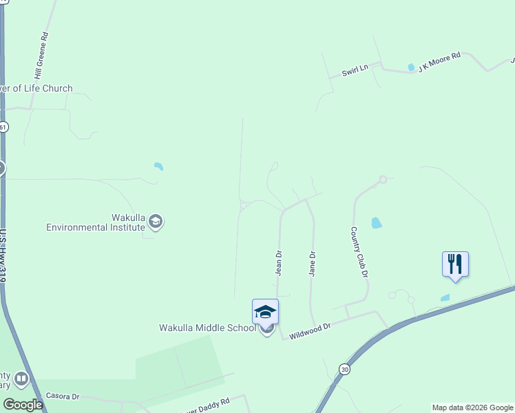 map of restaurants, bars, coffee shops, grocery stores, and more near 154 Jean Drive in Crawfordville
