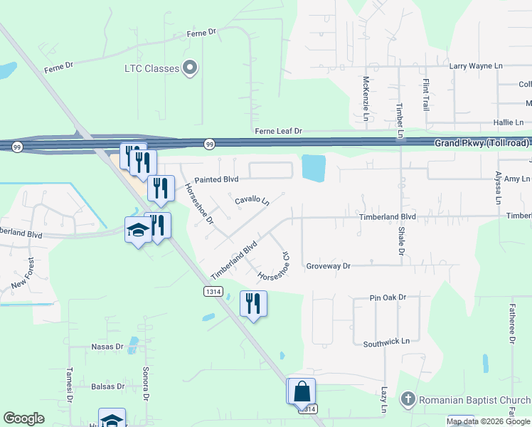 map of restaurants, bars, coffee shops, grocery stores, and more near 19081 Timberland Boulevard in Porter