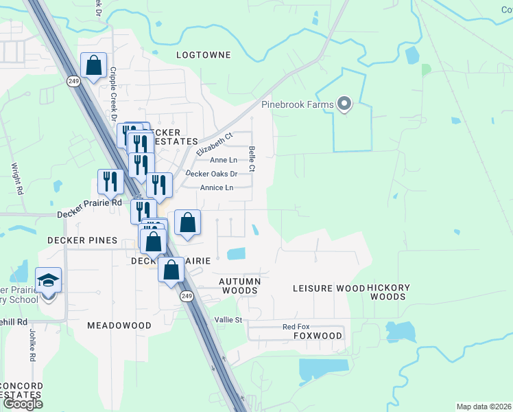 map of restaurants, bars, coffee shops, grocery stores, and more near 12103 Mabel Lane in Pinehurst