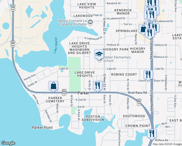 map of restaurants, bars, coffee shops, grocery stores, and more near 731 North 9th Street in Panama City