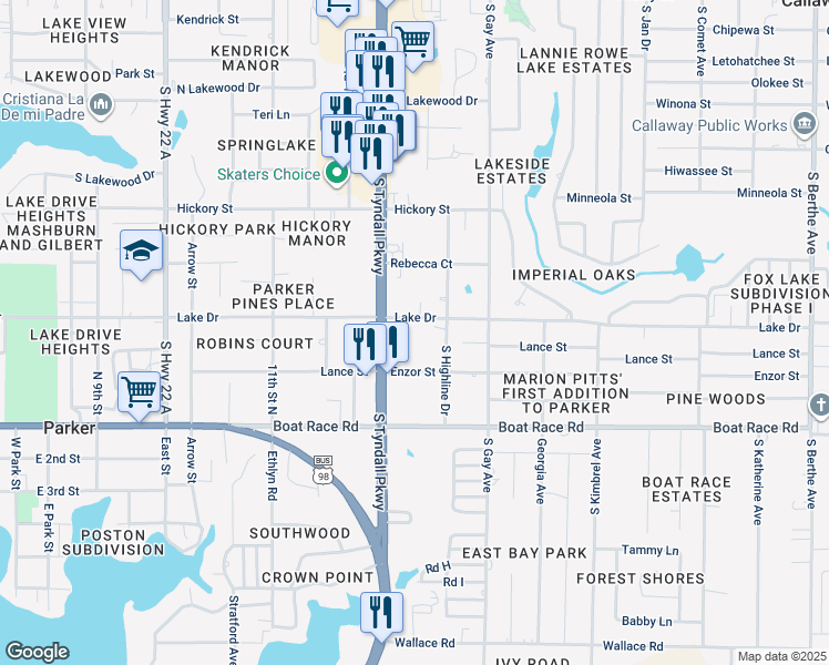 map of restaurants, bars, coffee shops, grocery stores, and more near 719 South Tyndall Parkway in Panama City