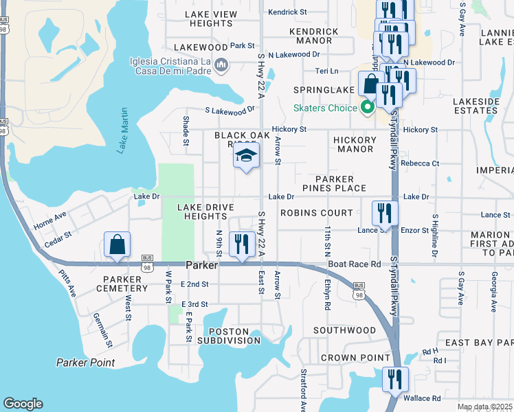 map of restaurants, bars, coffee shops, grocery stores, and more near 728 South Highway 22 A in Panama City