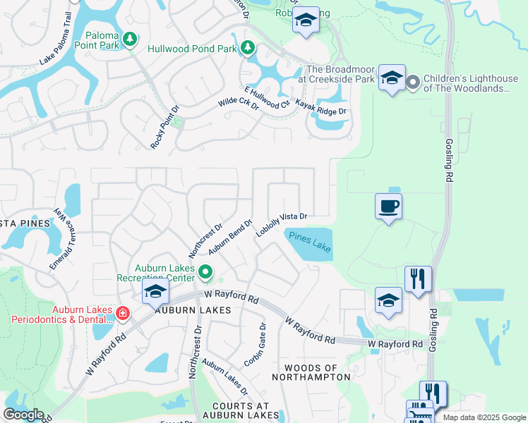 map of restaurants, bars, coffee shops, grocery stores, and more near 6415 Loblolly Vista Drive in Spring