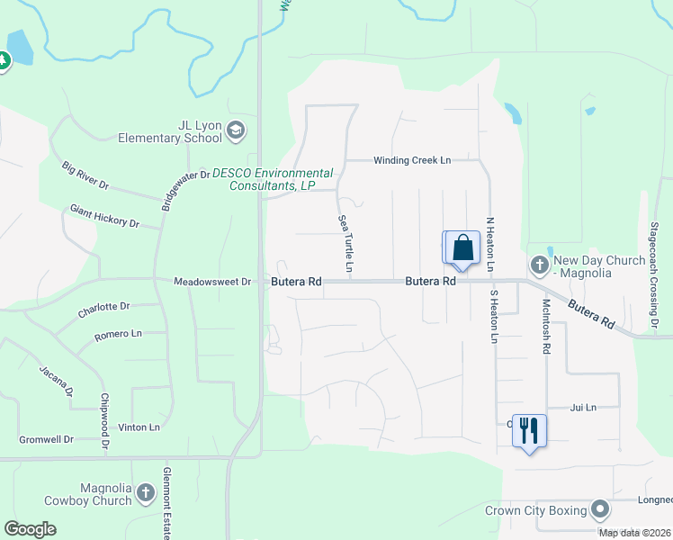 map of restaurants, bars, coffee shops, grocery stores, and more near 17911 Sea Turtle Court in Magnolia