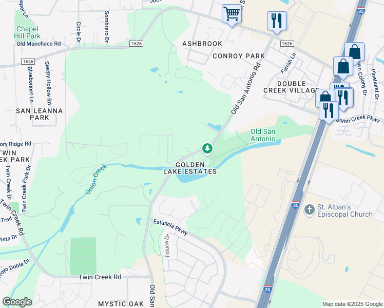 map of restaurants, bars, coffee shops, grocery stores, and more near 11907 Old San Antonio Road in Manchaca
