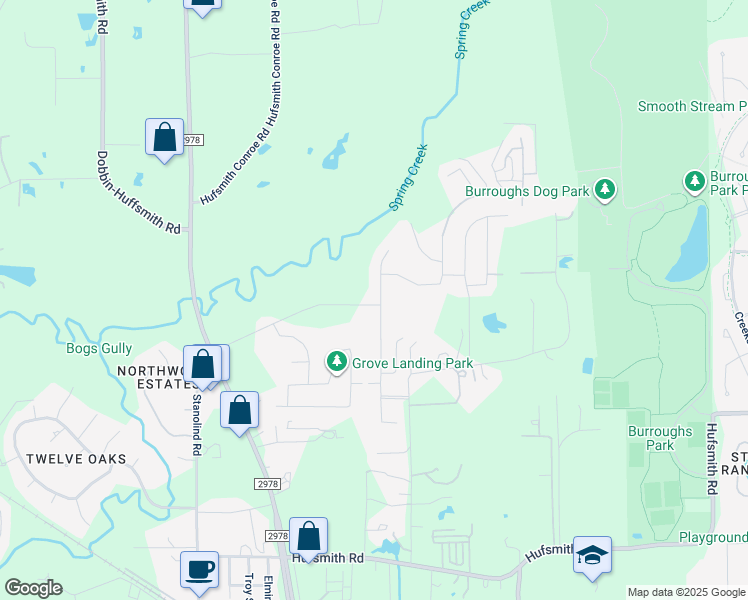 map of restaurants, bars, coffee shops, grocery stores, and more near 25615 Pinyon Hill Trail in Tomball