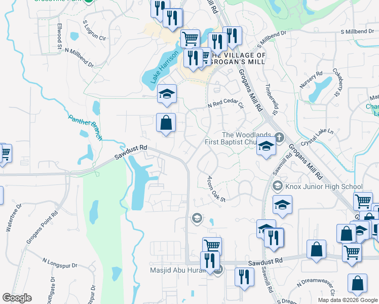 map of restaurants, bars, coffee shops, grocery stores, and more near 11920 South Red Cedar Circle in Spring
