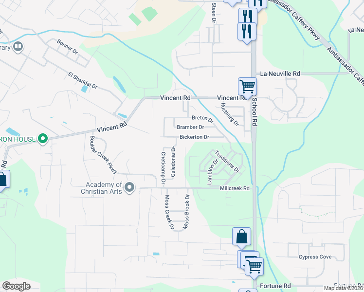 map of restaurants, bars, coffee shops, grocery stores, and more near 129 Bickerton Drive in Lafayette