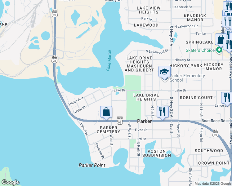 map of restaurants, bars, coffee shops, grocery stores, and more near 4640 Lake Drive in Panama City