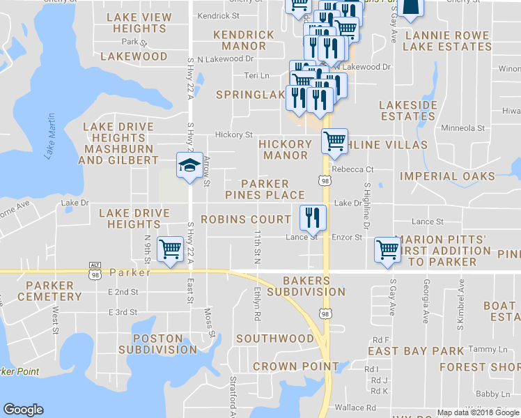 map of restaurants, bars, coffee shops, grocery stores, and more near 707 11th Street North in Panama City