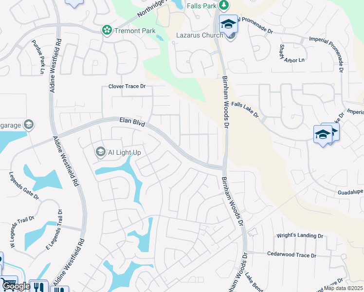 map of restaurants, bars, coffee shops, grocery stores, and more near 30606 Academy Trace Drive in Spring