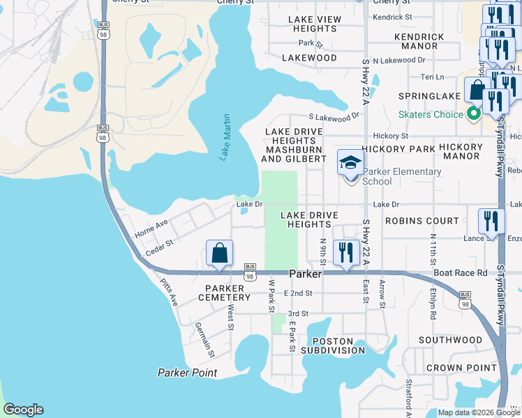 map of restaurants, bars, coffee shops, grocery stores, and more near 4640 Lake Drive in Panama City