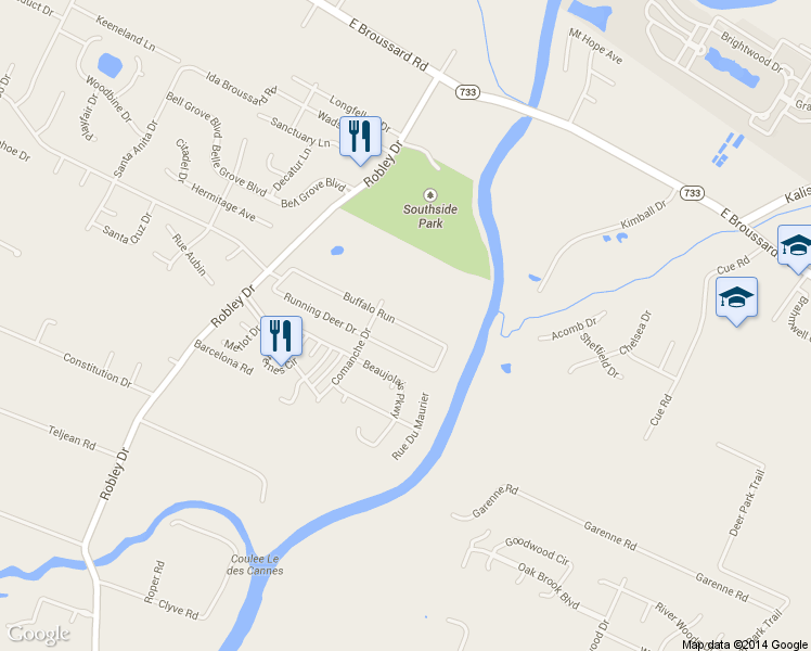 map of restaurants, bars, coffee shops, grocery stores, and more near 205 Buffalo Run in Lafayette